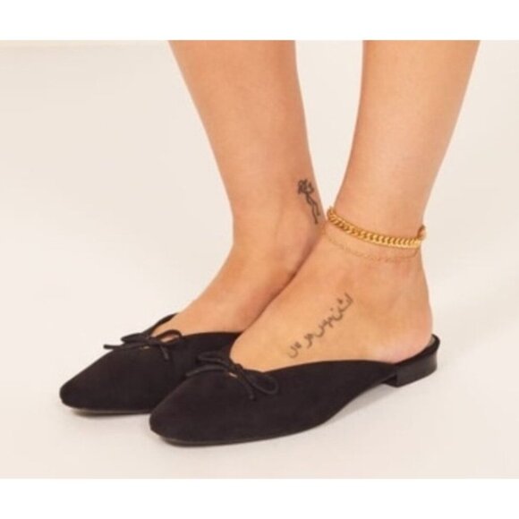 Reformation Black Suede Bow Loafers Women’s Size 5.5 Square Toe Slip-On - Picture 11 of 11